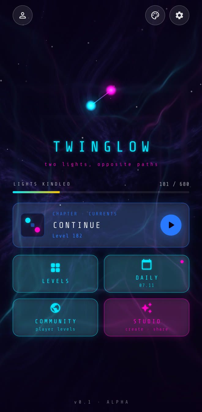 TwinGlow home menu